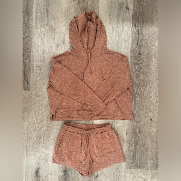 girlfriend collective Pants - Girlfriend Collective Matching Lounge Set Shorts and Hoodie Sweatshirt Orange